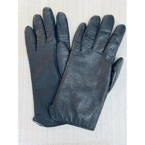 Vintage Italian Black Leather Gloves Rabbit Fur Lined Size 7.5 Made in Italy
